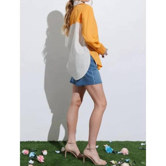 NEW AARON & AMBER orange color block button up in orange colorblock - Picture 3 of 3